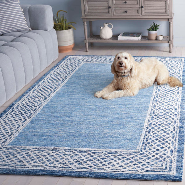 Safavieh Ebony Hand-tufted Area Rug In Grey And Ivory - Luxurious Wool, Modern Design For Any Space Blue ,Ivory Indian Wool Pile Ebn275m-6