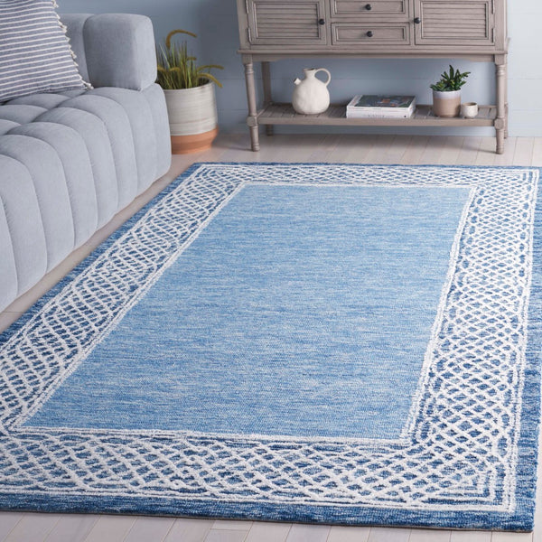 Safavieh Ebony Hand-tufted Area Rug In Grey And Ivory - Luxurious Wool, Modern Design For Any Space Blue ,Ivory Indian Wool Pile Ebn275m-6