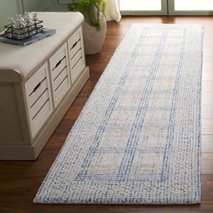 Safavieh Ebony Hand-Tufted Ivory & Blue Wool Round Rug — Contemporary Grid Design, Plush 5/8" Comfort 6'-0" x 6'-0" EBN276A-6R