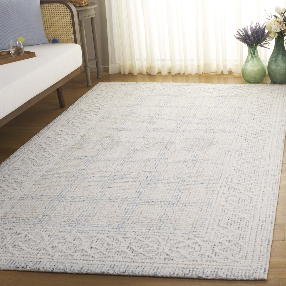 Safavieh Ebony Hand-Tufted Ivory & Blue Wool Round Rug — Contemporary Grid Design, Plush 5/8" Comfort 6'-0" x 6'-0" EBN276A-6R
