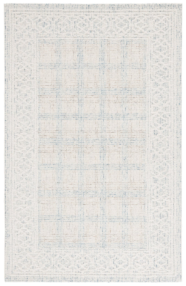 Safavieh Ebony Hand-Tufted Ivory & Blue Wool Round Rug — Contemporary Grid Design, Plush 5/8" Comfort 6'-0" x 6'-0" EBN276A-6R