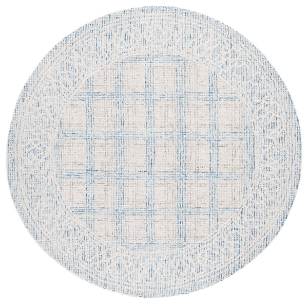 Safavieh Ebony Hand-Tufted Indian Wool Rug In Ivory And Blue — Plush 5/8" Pile, Subtle Geometric Design 9'-0" x 12'-0" EBN276A-9