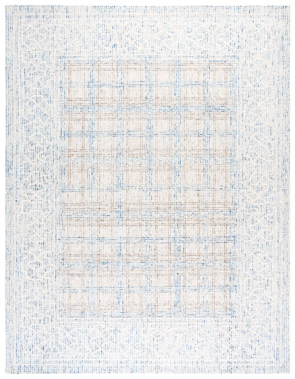 Safavieh Ebony Hand-Tufted Indian Wool Rug 5 X 8, Ivory With Blue Geometric Motif, Plush 5/8" Pile Elegance 5'-0" x 8'-0" EBN276A-5