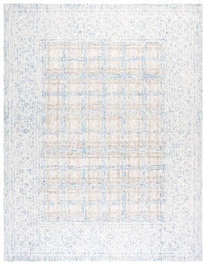 Safavieh Ebony Hand-Tufted Indian Wool Rug In Ivory And Blue — Plush 5/8" Pile, Subtle Geometric Design 9'-0" x 12'-0" EBN276A-9