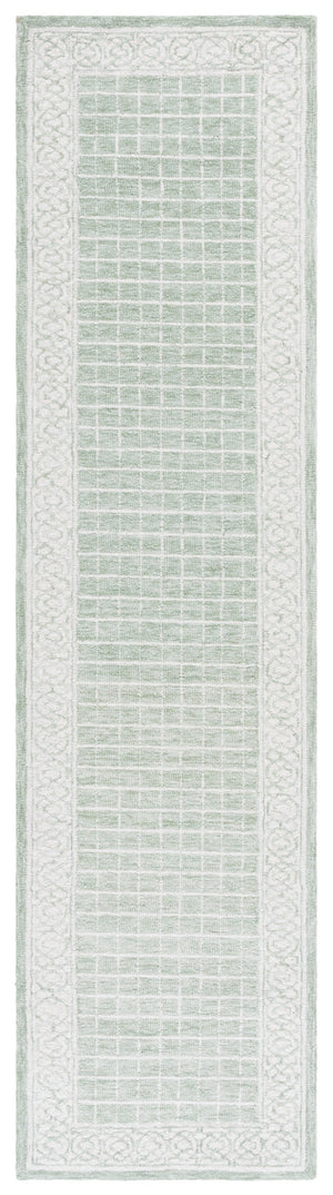 Safavieh Ebony Hand Tufted Indian Wool Runner Rug - Elegant Lattice Design For Modern Home Decor, 2'3" X 9' Green ,Ivory Indian Wool Pile Ebn278y-29