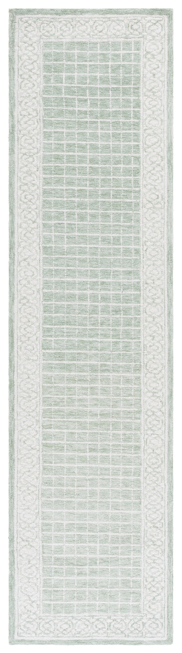Safavieh Ebony Hand Tufted Indian Wool Runner Rug - Elegant Lattice Design For Modern Home Decor, 2'3" X 9' Green ,Ivory Indian Wool Pile Ebn278y-29