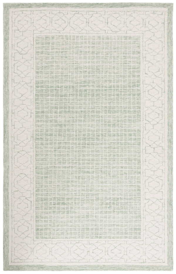 Safavieh Ebony Hand Tufted Indian Wool Runner Rug - Elegant Lattice Design For Modern Home Decor, 2'3" X 9' Green ,Ivory Indian Wool Pile Ebn278y-5