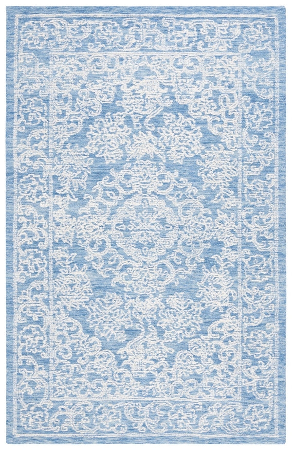 Safavieh Ebony Hand-tufted Area Rug - Luxurious Wool-cotton Blend With Exquisite Timeless Motifs For Home Decor Ivory ,Blue 80% Wool 20% Cotton Ebn308m-3r