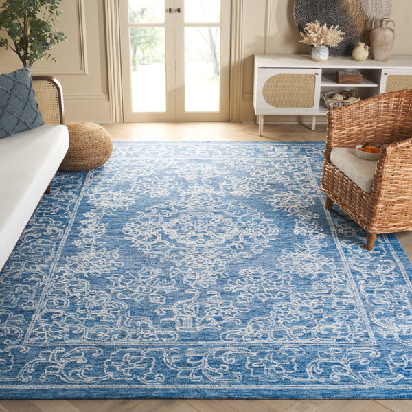 Safavieh Ebony Hand-tufted Area Rug - Luxurious Wool-cotton Blend With Exquisite Timeless Motifs For Home Decor Ivory ,Blue 80% Wool 20% Cotton Ebn308m-3r