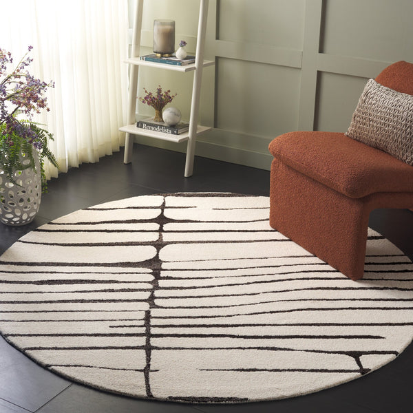 Safavieh Ebony Exquisite Hand-tufted Area Rug - Modern Design In Luxurious Wool & Cotton For Sophisticated Spaces Ivory ,Dark Brown 80% Wool,20% Cotton Ebn406t-4