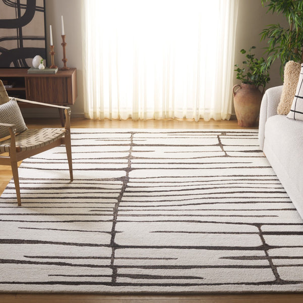 Safavieh Ebony Modern Hand-tufted Area Rug - Chic Abstract Design For Stylish Home Decor Enhancement Ivory ,Dark Brown 80% Wool,20% Cotton Ebn406t-29