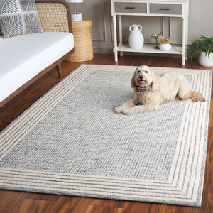 Safavieh Ebony Hand-Tufted Blue And Ivory 8X10 Rug — Wool-Cotton Scandinavian Design, Durable & Plush 4'-0" x 4'-0" EBN425M-4SQ