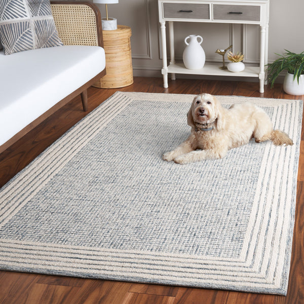 Safavieh Ebony Hand-Tufted Blue And Ivory 8X10 Rug — Wool-Cotton Scandinavian Design, Durable & Plush 4'-0" x 4'-0" EBN425M-4SQ