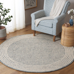 Safavieh Ebony Hand-Tufted Blue & Ivory Wool-Cotton Rug 8X10 Scandinavian Style, Low-Profile Durable Comfort 2'-0" x 3'-0" EBN425M-2