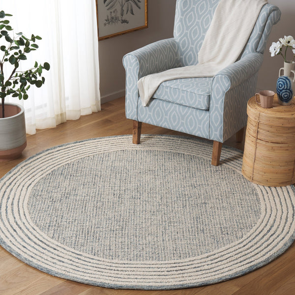 Safavieh Ebony Hand-Tufted Blue And Ivory Wool-Cotton Rug 8X10 Scandinavian Style Plush Low-Profile Design 4'-0" x 4'-0" EBN425M-4R