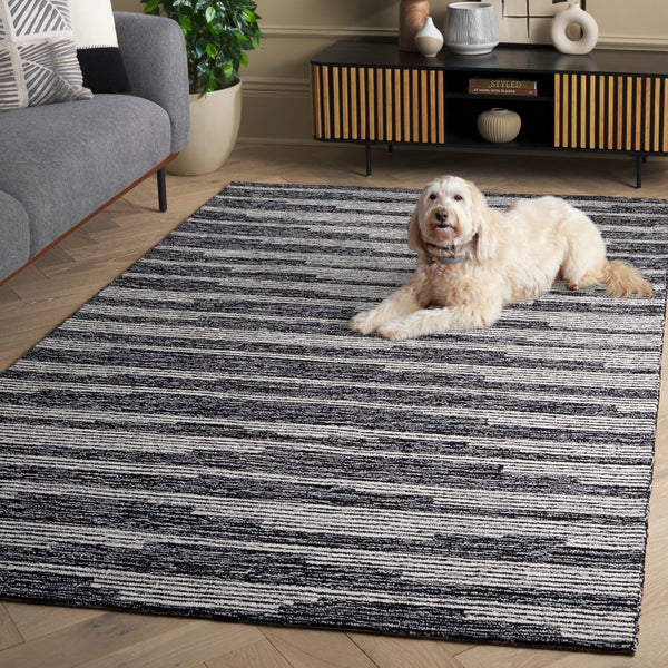Safavieh Ebony Hand-tufted Area Rug - Luxurious Wool Blend With Striped Design For Timeless Home Elegance Black ,Ivory 80% Wool % 20% Cotton Ebn526z-6