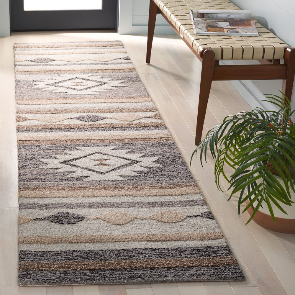 Safavieh Ebony Hand-tufted Area Rug - Luxurious Wool & Cotton Blend, Geometric Design For Timeless Elegance Brown ,Grey 80% Wool % 20% Cotton Ebn530t-9