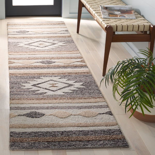 Safavieh Ebony Hand-tufted Area Rug - Luxurious Wool & Cotton Blend, Geometric Design For Timeless Elegance Brown ,Grey 80% Wool % 20% Cotton Ebn530t-9