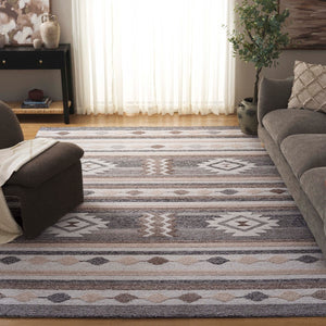 Safavieh Ebony Hand-tufted Area Rug - Luxurious Wool & Cotton Blend, Geometric Design For Timeless Elegance Brown ,Grey 80% Wool % 20% Cotton Ebn530t-9