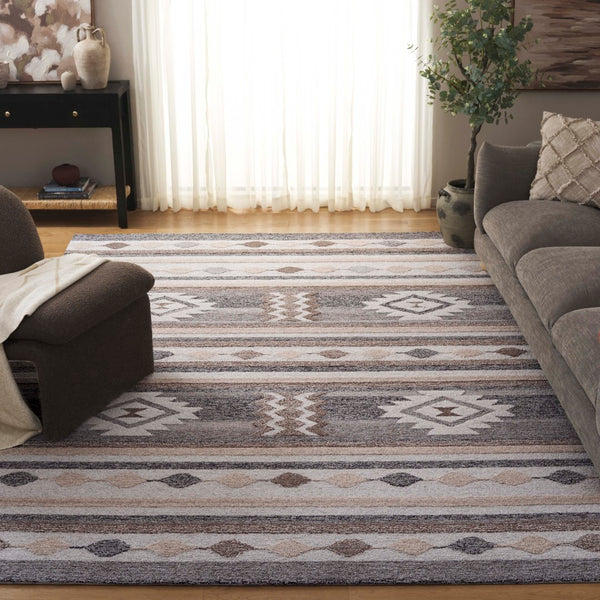 Safavieh Ebony Hand-tufted Area Rug - Luxurious Wool & Cotton Blend, Geometric Design For Timeless Elegance Brown ,Grey 80% Wool % 20% Cotton Ebn530t-9
