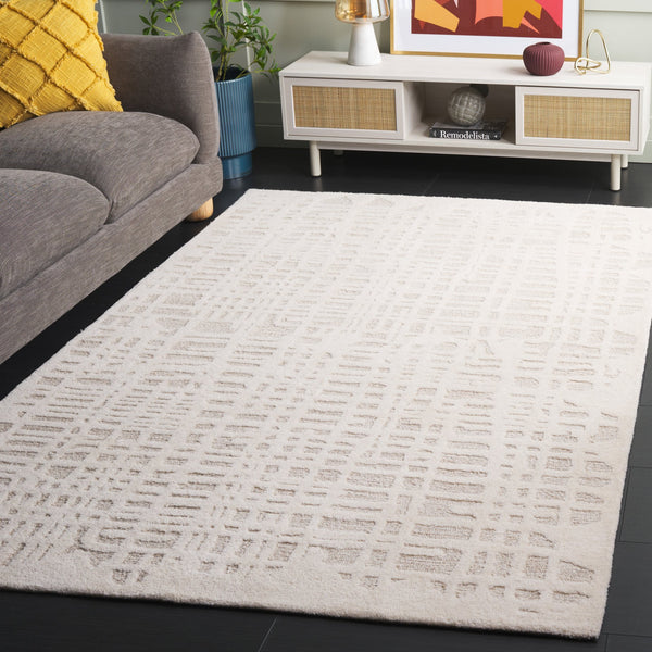 Safavieh Ebony Hand-tufted Runner Rug - Luxurious Modern Design With Abstract Patterns For Any Space Ivory ,Grey 80% Wool,20% Cotton Ebn535a-5