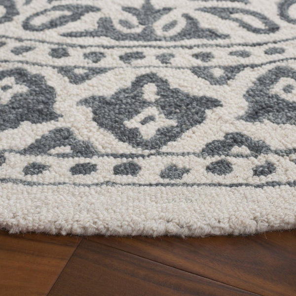 Safavieh Ebony Hand Tufted Wool Round Rug Oriental Pattern Ivory Grey Living Room Accent EBN650A-6R