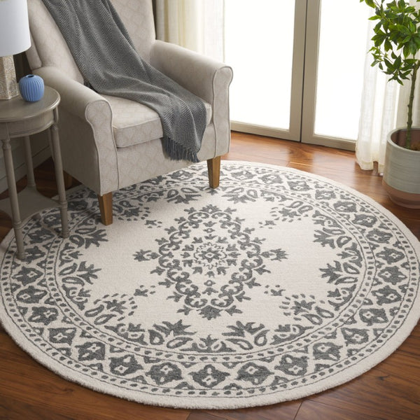 Safavieh Ebony Hand Tufted Wool Round Rug Oriental Pattern Ivory Grey Living Room Accent EBN650A-6R