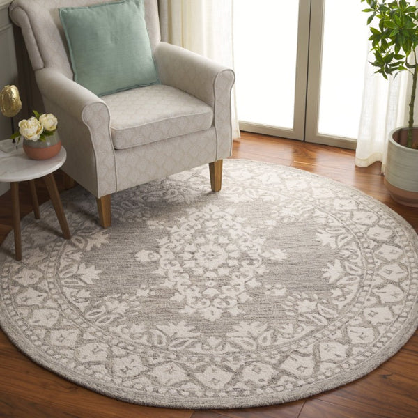 Safavieh Ebony Hand Tufted Wool Oriental Round Rug for Living Room in Grey Ivory Artisan Weave EBN650F-6R