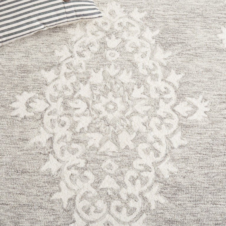Safavieh Ebony Hand Tufted Wool Oriental Square Rug Grey Ivory Low Pile Soft Bedroom Accent EBN650F-6SQ