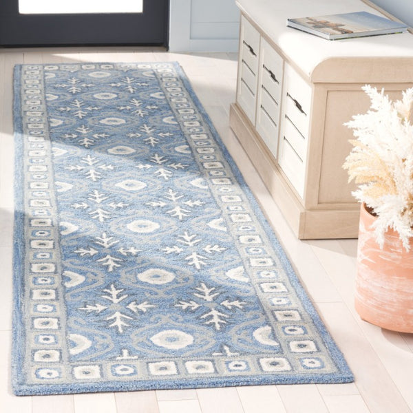 Safavieh Ebony Hand-Tufted Oriental Runner Wool Blend Hallway Rug with Heritage Blue Ivory Pattern 2'-3" x 9'-0" EBN651M-29
