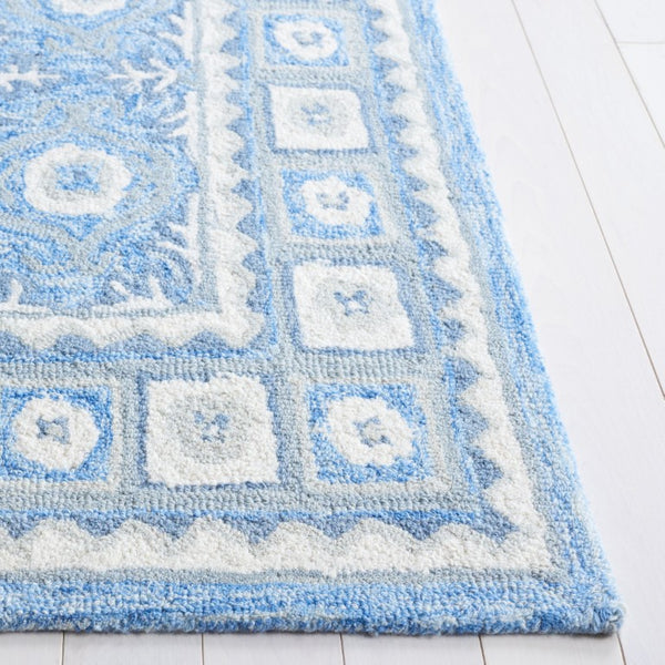 Safavieh Ebony Hand-Tufted Oriental Runner Wool Blend Hallway Rug with Heritage Blue Ivory Pattern 3'-0" x 5'-0" EBN651M-3
