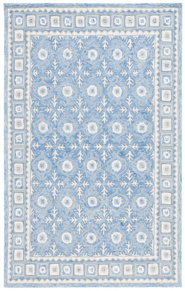 Safavieh Ebony Hand-Tufted Oriental Runner Wool Blend Hallway Rug with Heritage Blue Ivory Pattern 5'-0" x 8'-0" EBN651M-5