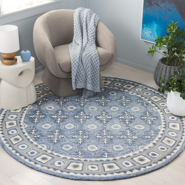 Safavieh Ebony Hand-tufted Area Rug: Luxurious Floral Design In Timeless Colors For Sophisticated Spaces Blue ,Ivory 80% Wool And 20% Cotton Ebn651m-2