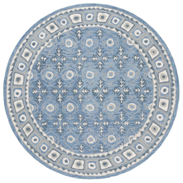 Safavieh Ebony Hand-Tufted Oriental Runner Wool Blend Hallway Rug with Heritage Blue Ivory Pattern 6'-0" x 6'-0" - A EBN651M-6R