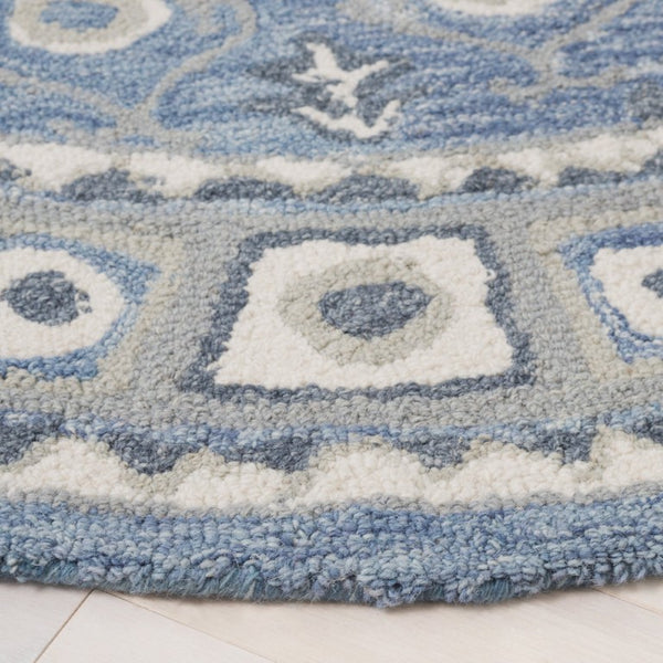 Safavieh Ebony Hand-Tufted Oriental Runner Wool Blend Hallway Rug with Heritage Blue Ivory Pattern 6'-0" x 6'-0" - A EBN651M-6R