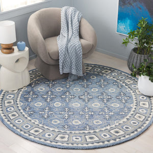 Safavieh Ebony Hand-Tufted Oriental Runner Wool Blend Hallway Rug with Heritage Blue Ivory Pattern 6'-0" x 6'-0" - A EBN651M-6R