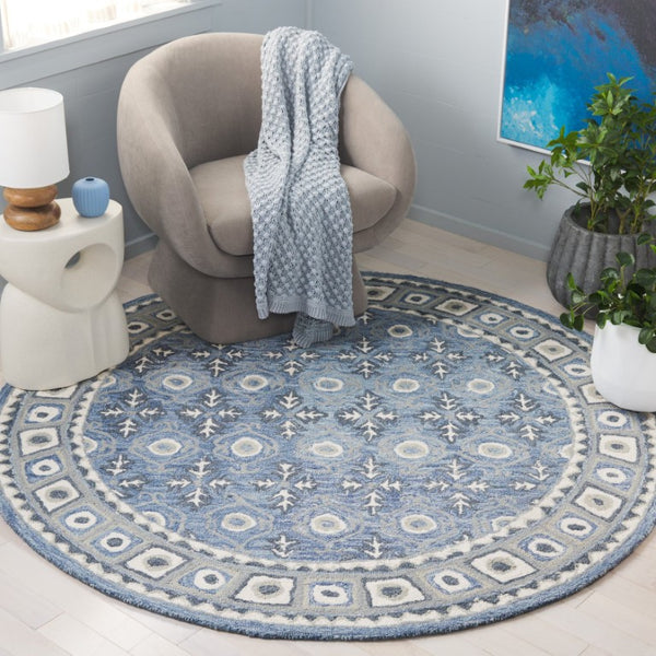 Safavieh Ebony Hand-Tufted Oriental Runner Wool Blend Hallway Rug with Heritage Blue Ivory Pattern 6'-0" x 6'-0" - A EBN651M-6R