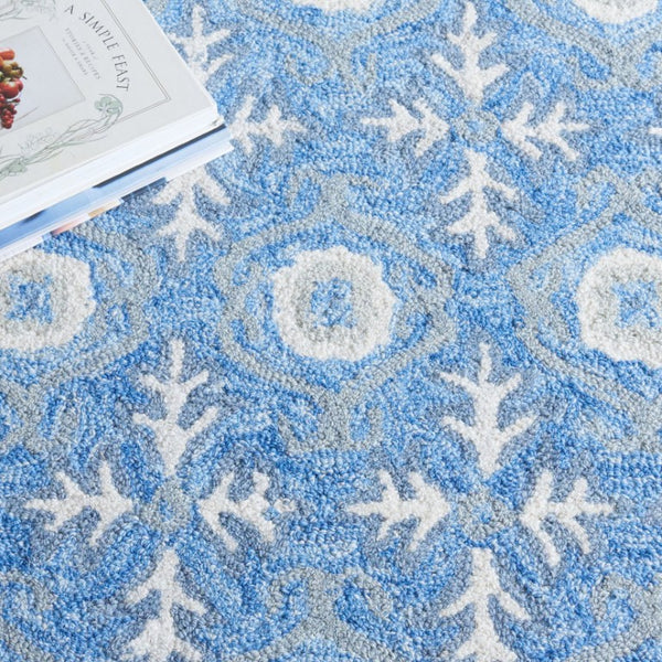 Safavieh Ebony Hand-Tufted Oriental Runner Wool Blend Hallway Rug with Heritage Blue Ivory Pattern 6'-0" x 9'-0" EBN651M-6