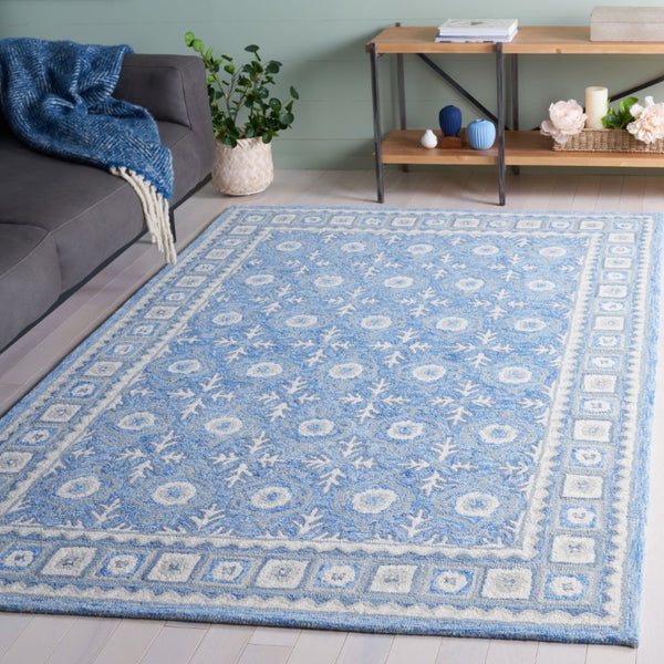 Safavieh Ebony Hand-Tufted Oriental Runner Wool Blend Hallway Rug with Heritage Blue Ivory Pattern 6'-0" x 9'-0" EBN651M-6