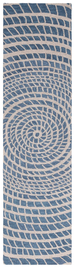 Safavieh Ebony Hand-Tufted Wool Cotton Runner Geometric Blue Ivory Hallway Entryway Rug 2'-3" x 9'-0" EBN652M-29