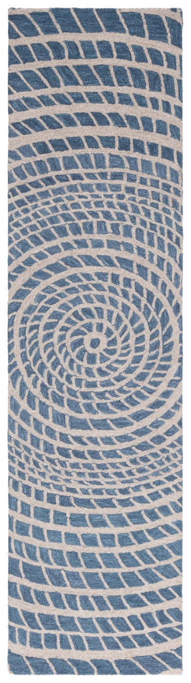 Safavieh Ebony Hand-Tufted Wool Cotton Runner Geometric Blue Ivory Hallway Entryway Rug 2'-3" x 9'-0" EBN652M-29
