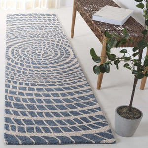Safavieh Ebony Hand-Tufted Wool Cotton Runner Geometric Blue Ivory Hallway Entryway Rug 2'-3" x 9'-0" EBN652M-29