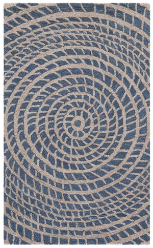 Safavieh Ebony Hand-Tufted Wool Cotton Runner Geometric Blue Ivory Hallway Entryway Rug 4'-0" x 6'-0" EBN652M-4