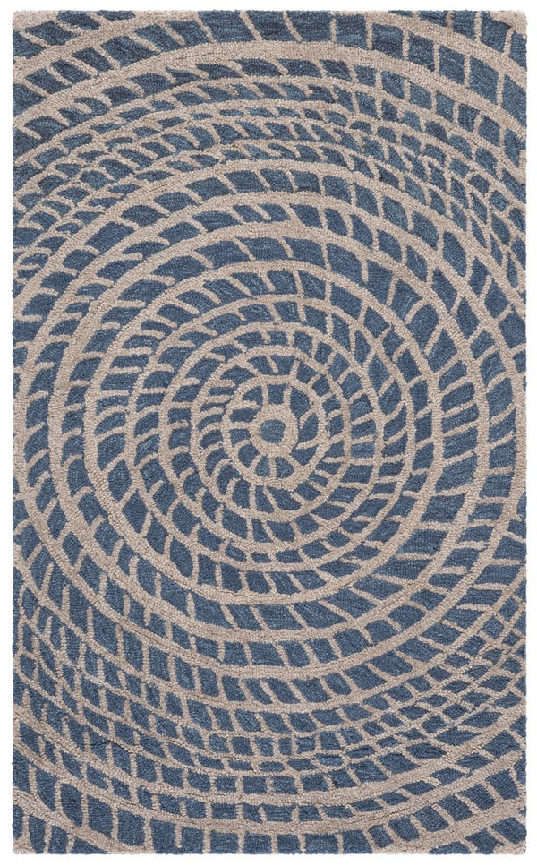 Safavieh Ebony Hand-Tufted Wool Cotton Runner Geometric Blue Ivory Hallway Entryway Rug 4'-0" x 6'-0" EBN652M-4