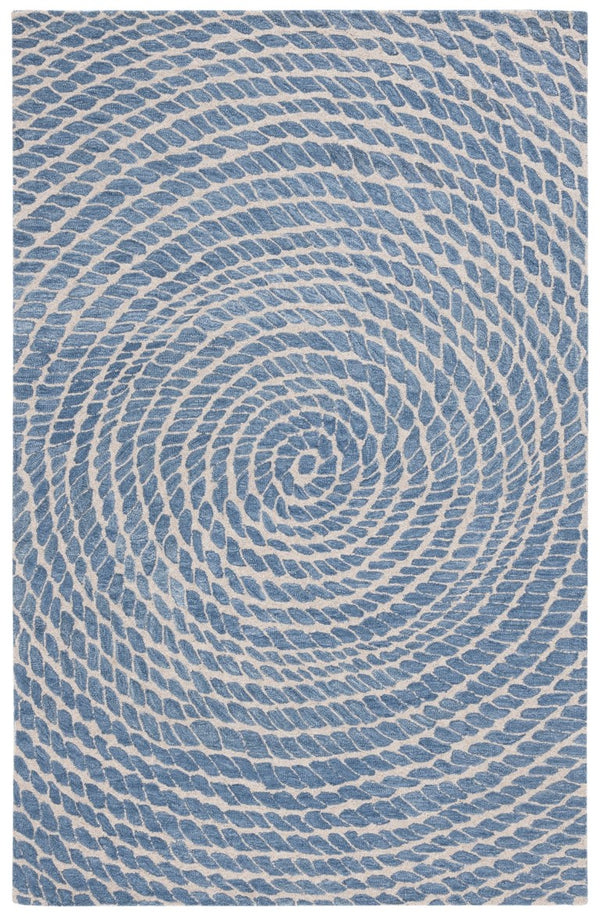 Safavieh Ebony Hand-Tufted Wool Cotton Runner Geometric Blue Ivory Hallway Entryway Rug 5'-0" x 8'-0" EBN652M-5