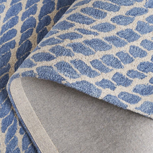 Safavieh Ebony Hand-Tufted Wool Cotton Runner Geometric Blue Ivory Hallway Entryway Rug 5'-0" x 8'-0" EBN652M-5