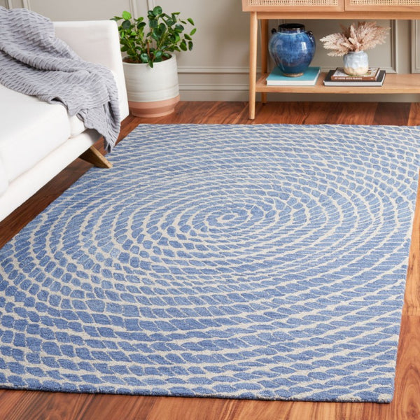 Safavieh Ebony Hand-Tufted Wool Cotton Runner Geometric Blue Ivory Hallway Entryway Rug 5'-0" x 8'-0" EBN652M-5
