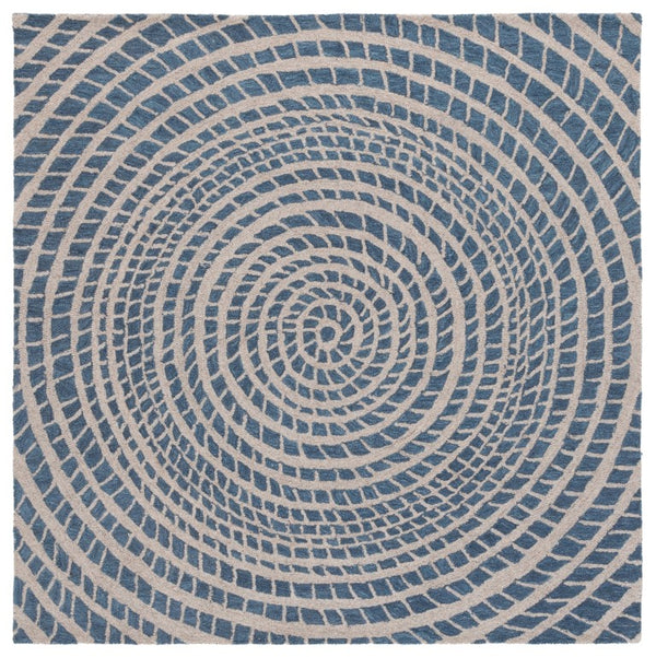 Safavieh Ebony Hand-Tufted Wool Cotton Runner Geometric Blue Ivory Hallway Entryway Rug 6'-0" x 6'-0" - B EBN652M-6SQ