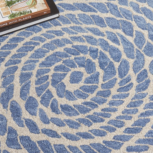 Safavieh Ebony Hand-Tufted Wool Cotton Runner Geometric Blue Ivory Hallway Entryway Rug 6'-0" x 9'-0" EBN652M-6