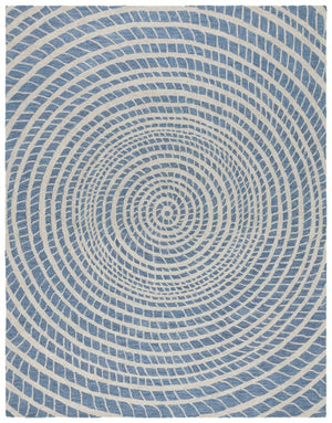 Safavieh Ebony Hand-Tufted Wool Cotton Runner Geometric Blue Ivory Hallway Entryway Rug 8'-0" x 10'-0" EBN652M-8
